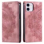 For iPhone 12 mini Totem Embossed Magnetic Leather Phone Case(Rose Gold)