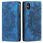 For iPhone XS / S Totem Embossed Magnetic Leather Phone Case(Blue)