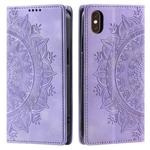 For iPhone XS / S Totem Embossed Magnetic Leather Phone Case(Purple)