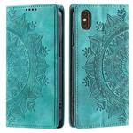 For iPhone XS Max Totem Embossed Magnetic Leather Phone Case(Green)