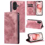 For iPhone 16 Plus Totem Embossed Magnetic Leather Phone Case(Rose Gold)