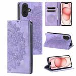 For iPhone 16 Totem Embossed Magnetic Leather Phone Case(Purple)