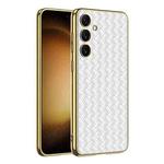 For Samsung Galaxy S24+ 5G GKK Weave Texture Electroplating PU Protective Phone Case(White)