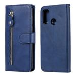 For Huawei P smart 2020 Fashion Calf Texture Zipper Horizontal Flip Leather Case with Stand & Card Slots & Wallet Function(Blue)