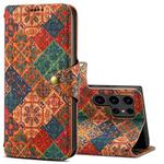 For Samsung Galaxy S24 Ultra 5G Denior Flower Language Series Cork Fabric Oil Edge Leather Phone Case(Winter)