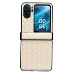 For OPPO Find N2 Flip Three-piece Set Woven Texture Folding PU Phone Case(Gold)