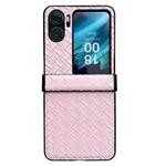 For OPPO Find N2 Flip Three-piece Set Woven Texture Folding PU Phone Case(Pink)