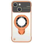 For iPhone 14 Frameless MagSafe Magnetic Holder Phone Case(Orange)