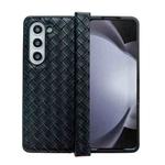 For Samsung Galaxy Z Fold5 Three-piece Set Woven Texture Folding PU Phone Case(Black)