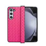 For Samsung Galaxy Z Fold5 Three-piece Set Woven Texture Folding PU Phone Case(Rose Red)