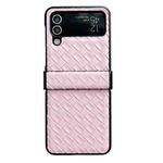 For Samsung Galaxy Z Flip4 Three-piece Set Woven Texture Folding PU Phone Case(Pink)