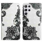 For Samsung Galaxy S24 Ultra 5G Oil Embossed 3D Drawing Leather Phone Case(Lace Flower)