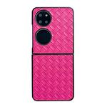 For Huawei P50 Pocket Woven Texture Folding PU Phone Case(Rose Red)