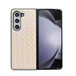 For Samsung Galaxy Z Fold5 Woven Texture Folding PU Phone Case(Gold)