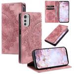 For Motorola Moto E32 Totem Embossed Magnetic Leather Phone Case(Rose Gold)