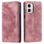 For Motorola Moto G73 Totem Embossed Magnetic Leather Phone Case(Rose Gold)