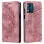 For Motorola Moto E14 Totem Embossed Magnetic Leather Phone Case(Rose Gold)