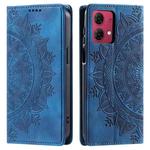 For Motorola Moto G85 Totem Embossed Magnetic Leather Phone Case(Blue)