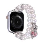 For Apple Watch 6 40mm Beaded Dual Row Pearl Bracelet Watch Band(White)