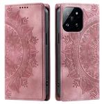 For Xiaomi 14 Totem Embossed Magnetic Leather Phone Case(Rose Gold)