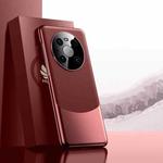 For Huawei Mate 40 Pro Electroplated PC + Leather Shockproof Phone Case(Red)