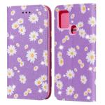 For Samsung Galaxy A21s Glittering Daisy Magnetic Horizontal Flip Leather Case with Holder & Card Slots & Photo Frame(Purple)