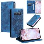 For Samsung Galaxy S10+ Totem Embossed Magnetic Leather Phone Case(Blue)