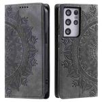 For Samsung Galaxy S21 Ultra 5G Totem Embossed Magnetic Leather Phone Case(Grey)