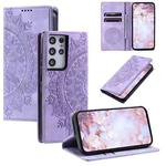For Samsung Galaxy S21 Ultra 5G Totem Embossed Magnetic Leather Phone Case(Purple)