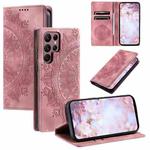 For Samsung Galaxy S22 Ultra 5G Totem Embossed Magnetic Leather Phone Case(Rose Gold)