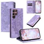 For Samsung Galaxy S22 Ultra 5G Totem Embossed Magnetic Leather Phone Case(Purple)