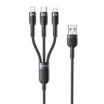 Yesido CA91 3A 3 in 1 USB to 8 Pin+USB-C/Type-C+Micro USB Aluminum Alloy Data Cable, Length: 1m(Black)