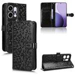 For OPPO Reno14 Global Honeycomb Dot Texture Leather Phone Case(Black)