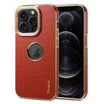 For iPhone 12 / 12 Pro Denior Fragrant Calf Texture Electroplating Phone Case(Maroon Red)