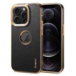 For iPhone 12 / 12 Pro Denior Fragrant Calf Texture Electroplating Phone Case(Black)