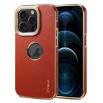 For iPhone 12 Pro Max Denior Fragrant Calf Texture Electroplating Phone Case(Maroon Red)