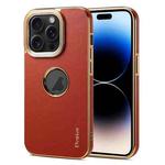 For iPhone 14 Pro Denior Fragrant Calf Texture Electroplating Phone Case(Maroon Red)
