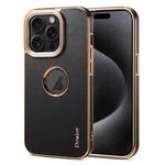 For iPhone 15 Pro Max Denior Fragrant Calf Texture Electroplating Phone Case(Black)