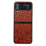 For Samsung Galaxy Z Flip4 Impression Flower Pattern Protective Phone Case(Brown)