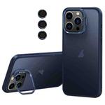 For iPhone 13 Pro Max Lens Holder Frosted Phone Case(Blue)