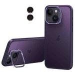 For iPhone 14 Lens Holder Frosted Phone Case(Purple)