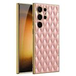 For Samsung Galaxy S24 Ultra 5G GKK Rhombus Pattern Electroplating Plain PU Phone Case(Pink)