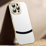 For iPhone 13 Pro Max Gilt Leather Electroplated Phone Case(White)