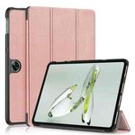 For OnePlus Pad Go / OPPO Pad Air2 / Neo Custer Solid Color 3-fold Holder Smart Leather Tablet Case(Rose Gold)