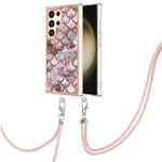 For Samsung Galaxy S24 Ultra 5G Electroplating Pattern IMD TPU Shockproof Case with Neck Lanyard(Pink Scales)