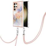 For Samsung Galaxy S24 Ultra 5G Electroplating Pattern IMD TPU Shockproof Case with Neck Lanyard(Milky Way White Marble)