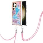 For Samsung Galaxy S24 Ultra 5G Electroplating Pattern IMD TPU Shockproof Case with Neck Lanyard(Milky Way Blue Marble)