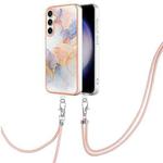 For Samsung Galaxy S24 FE 5G Electroplating Pattern IMD TPU Shockproof Case with Neck Lanyard(Milky Way White Marble)
