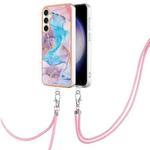 For Samsung Galaxy S24 FE 5G Electroplating Pattern IMD TPU Shockproof Case with Neck Lanyard(Milky Way Blue Marble)