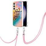 For Samsung Galaxy S24 FE 5G Electroplating Pattern IMD TPU Shockproof Case with Neck Lanyard(Dream Chasing Butterfly)